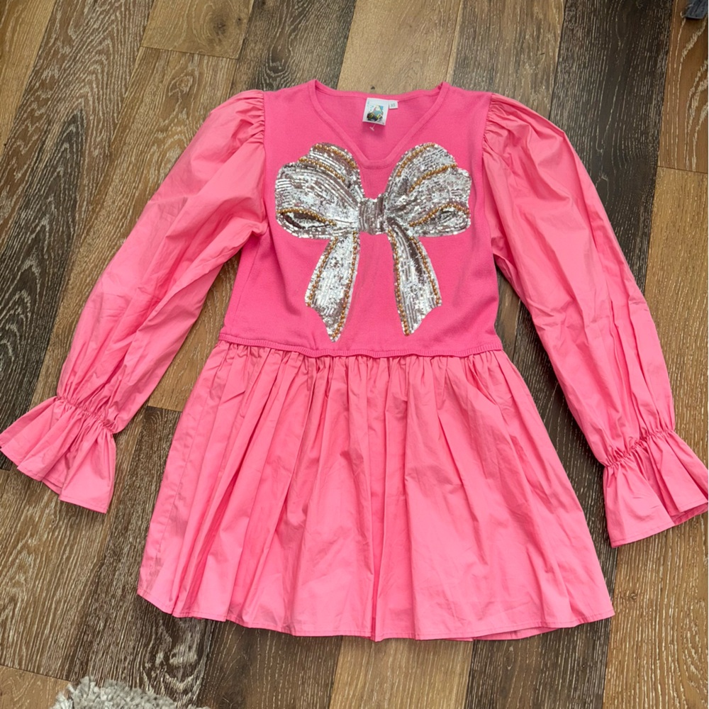 Queen of Sparkles XS Gorgeous Pink Silver Gold Bow Sequined Dress